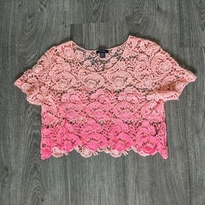 👕Majora Pink Ombre Lace Crochet Shirt